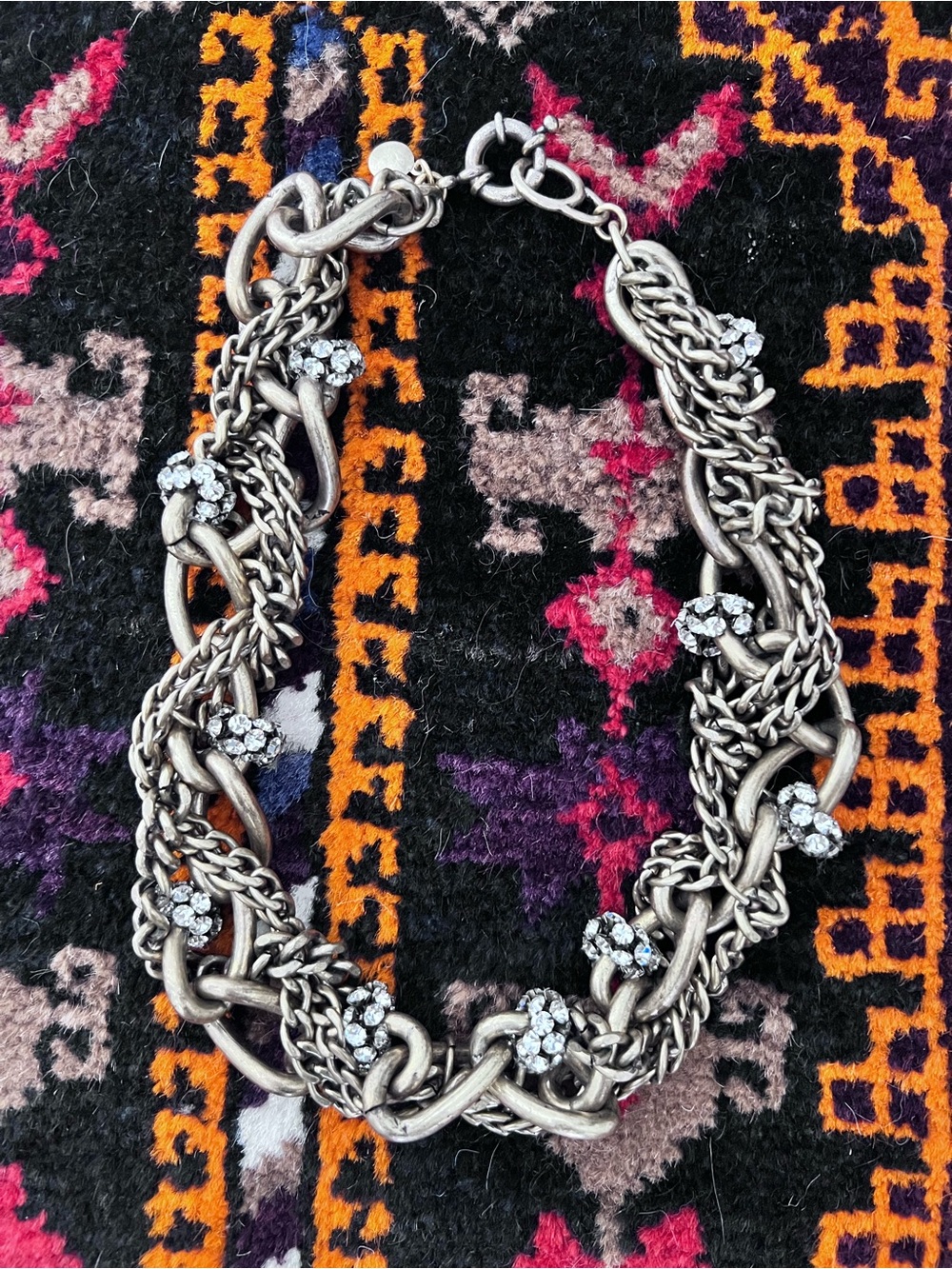 J. Crew Silver Crystal-Cluster Multi-Link Necklace